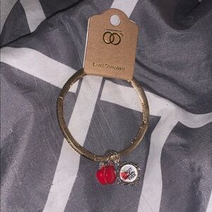 Gold Charm Bracelet with Red Heart Accents and Best Teacher Ever Charm